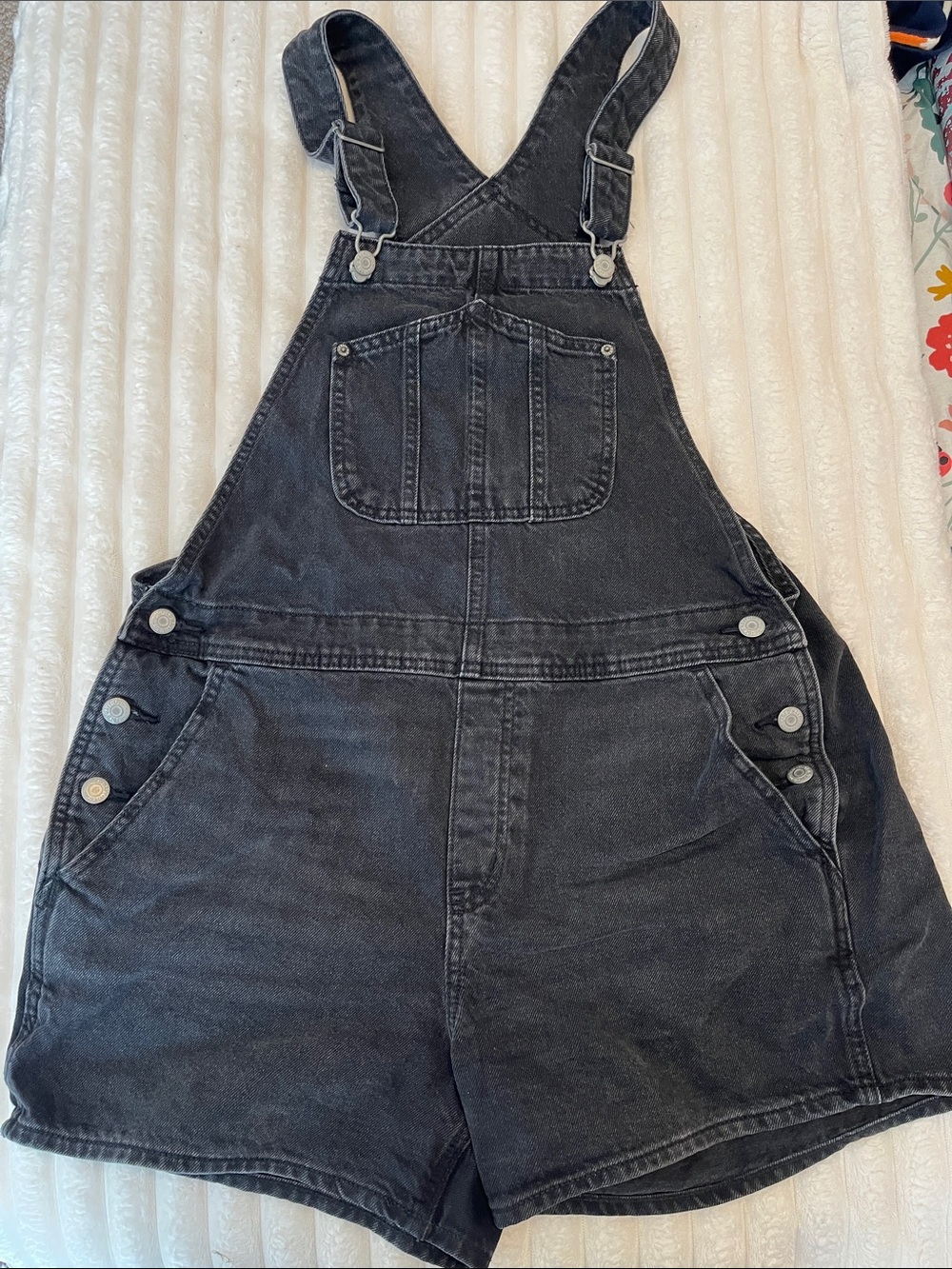 Old Navy Black Washed Denim Short Overalls with Adjustable Straps